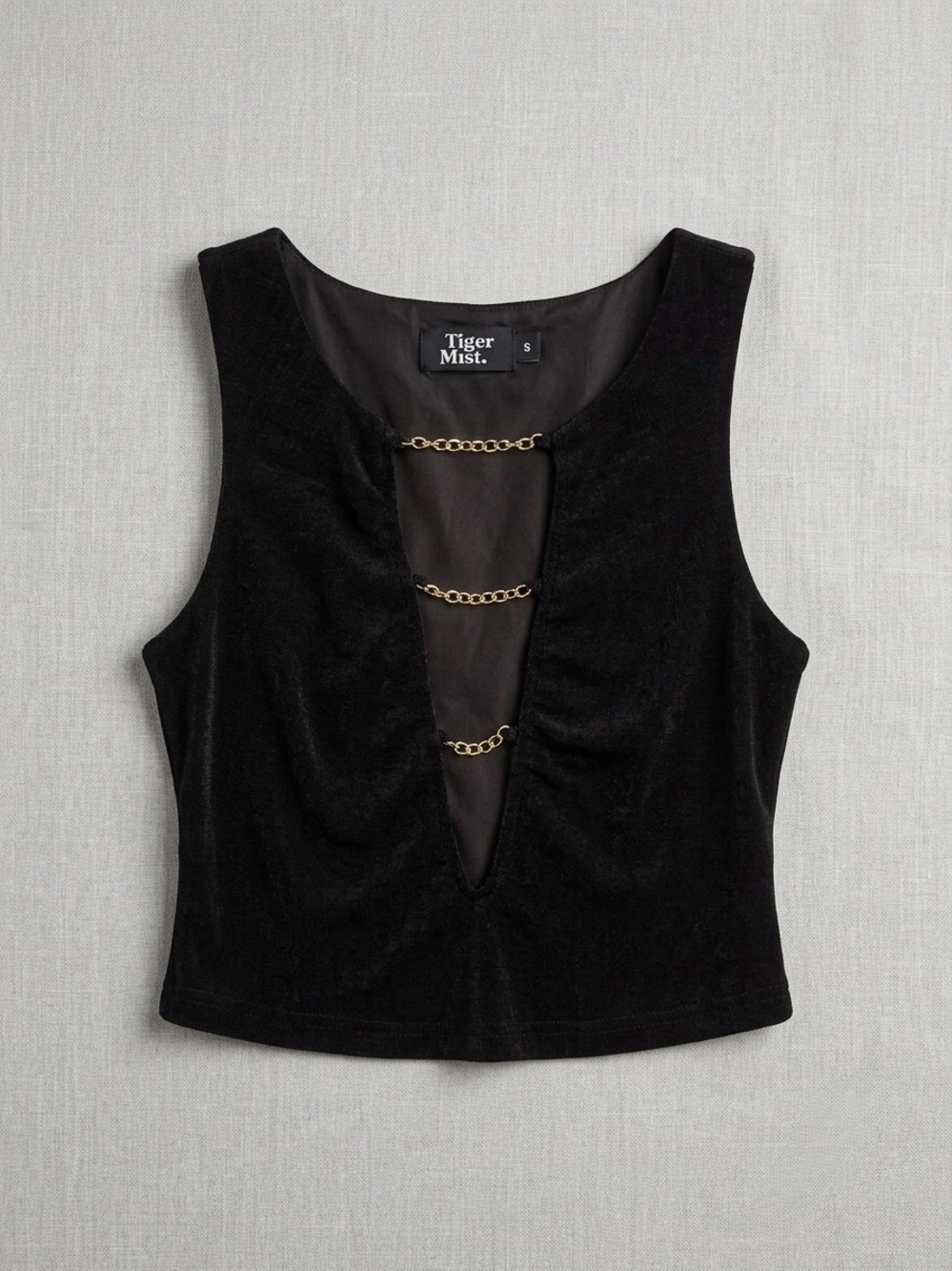 Tiger Mist Aubrey Black Chain-Front Crop Top